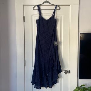 Lulus Adoring Days Navy Blue Eyelet Ruffle Dress